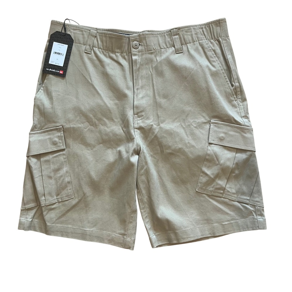 Quiksilver Mens Twill Cargo Shorts Tan Khaki Stretch Size 33 NWT QS001483M
